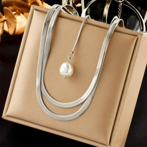 Stainless Steel Geometric Ball Beads Pearl Chain Necklace -JW00172-Veeddydropshipping