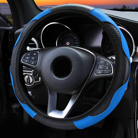 Blue Black Anti Slip Carbon Fiber Leather Steering Covers-AM01390-Veeddydropshipping