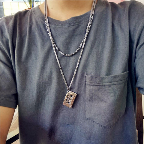 Hip Hop Cassette Necklace Vintage Stainless Steel Men Necklace-JW01295-Veeddydropshipping