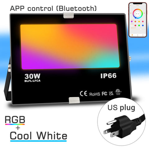 RGB LED Floodlight 30W Bluetooth Outdoor Smart Flood Light 110V 220V-TI00878-Veeddydropshipping