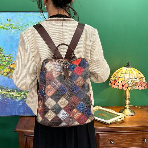 Leather Rucksack Women&#39;s Knapsack Travel Backpacks Shoulder School-BS00053-Veeddydropshipping