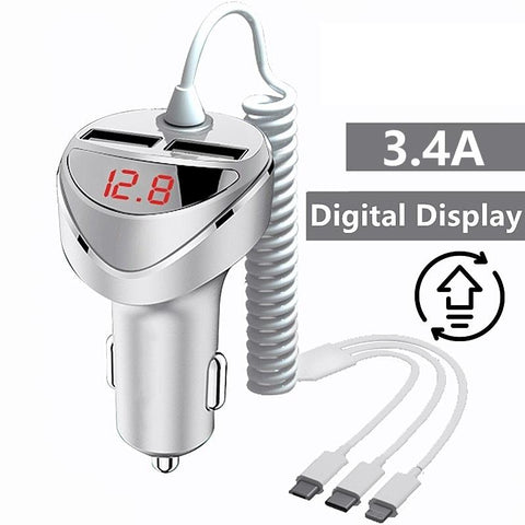 QC 3.0 Quick Car Charger With 3 in 1 USB Cable For iphone-PA01132-Veeddydropshipping