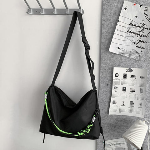 Men Fashion Shoulder Tote Bag Solid Leisure with Green Ribbon for-BS00357-Veeddydropshipping