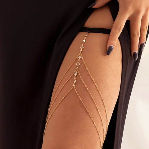 Tassel Pearl Simple Elastic Thigh Chain Beach  Body Jewelry -JW00177-Veeddydropshipping