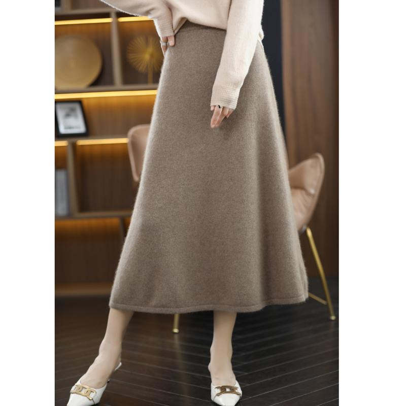 100% Pure Wool Knitted Skirt Women High Waist Skirt-WF00491-Veeddydropshipping