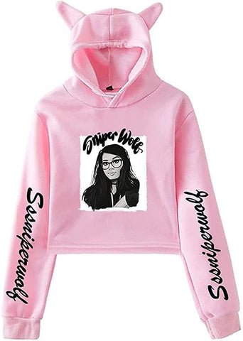 Pullover Cat Cropped Hoodie Crop Top-MF00272-Veeddydropshipping