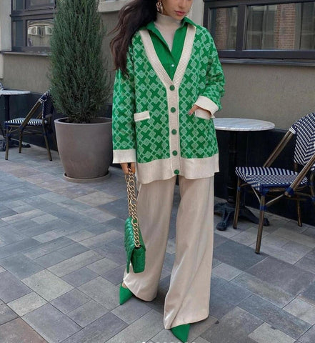 Oversize Cardigan Woman Plaid Loose Long Sleeves Sweaters-Veeddydropshipping
