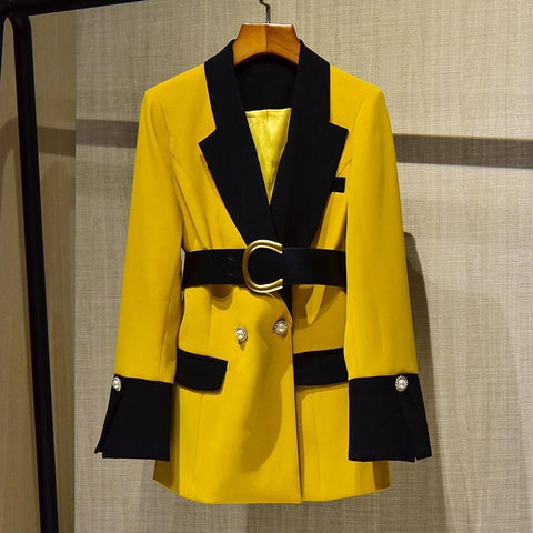 Women Stitching Suit Long Sleeve Slim belt Blazer-Veeddydropshipping