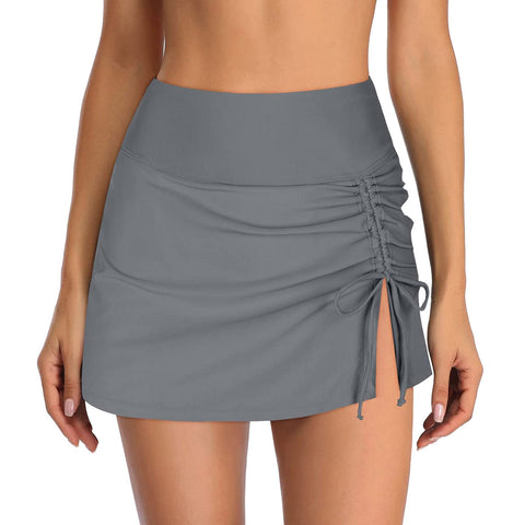 Swim Bottom With Built-in Briefs High Waisted Split Sporty Drawstring Swim -OS00231-Veeddydropshipping