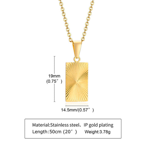Necklace Gold Plated,Embossing Radiation Rectangle Pendant,-JW01237-Veeddydropshipping