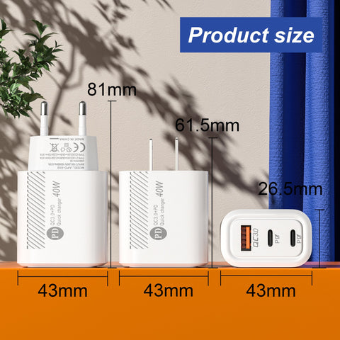 40W PD Fast Charge USB Type-C QC3.0 Phone Charger Adapter 3 Port-PA00384-Veeddydropshipping