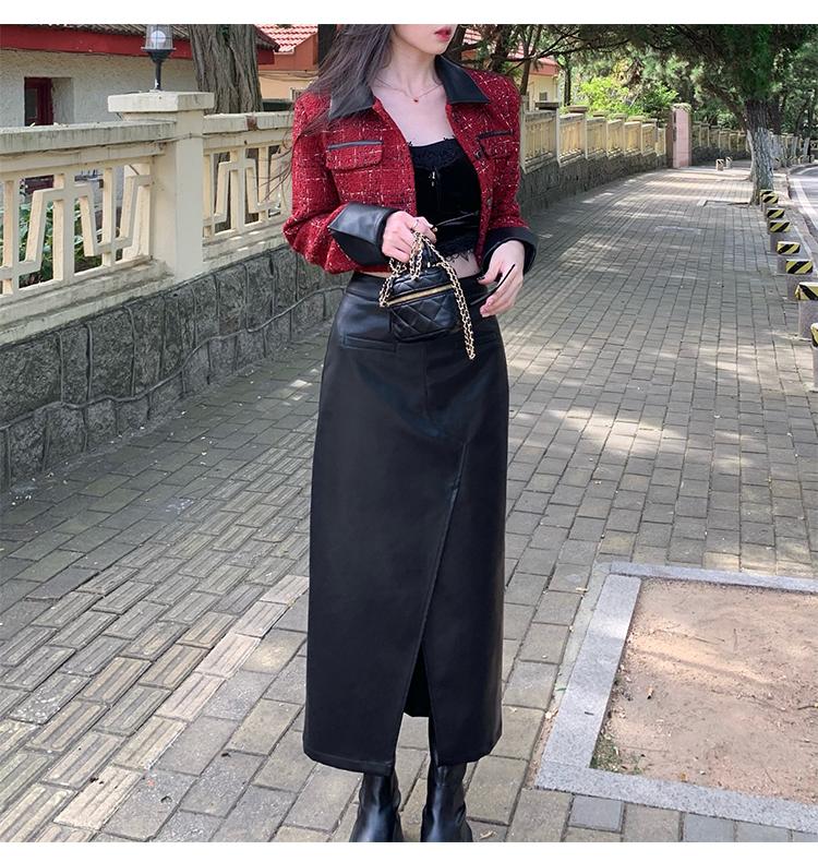 Long Luxury Maxi Soft Pu Leather Skirt-WF00438-Veeddydropshipping
