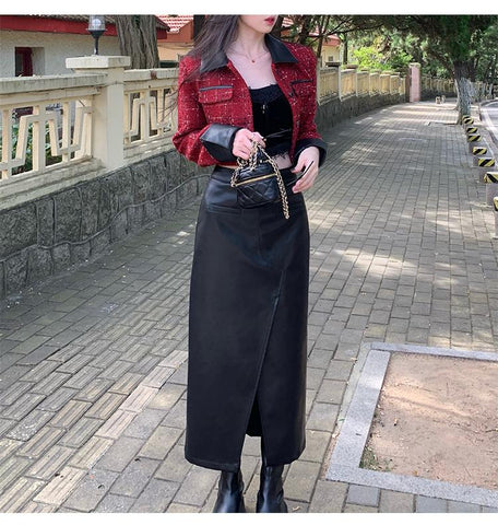 Long Luxury Maxi Soft Pu Leather Skirt-WF00438-Veeddydropshipping