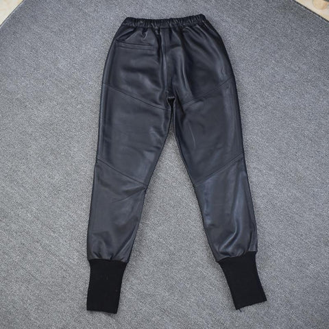 Women pants elastic waist casual leather-WF00514-Veeddydropshipping