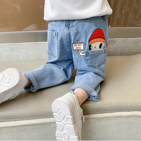 Boys Jeans Kids Casual High Waist Jean Pant Cartoon Printed Denim-TB01258-Veeddydropshipping