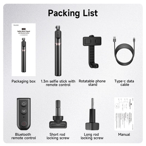 1.3M Selfie Stick Tripod With Wireless Bluetooth Remote Control for GoPro Insta 360 DJI-CE00282-Veeddydropshipping
