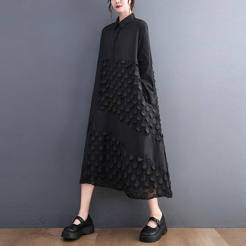 long sleeve oversized black cotton vintage floral dresses-Veeddydropshipping
