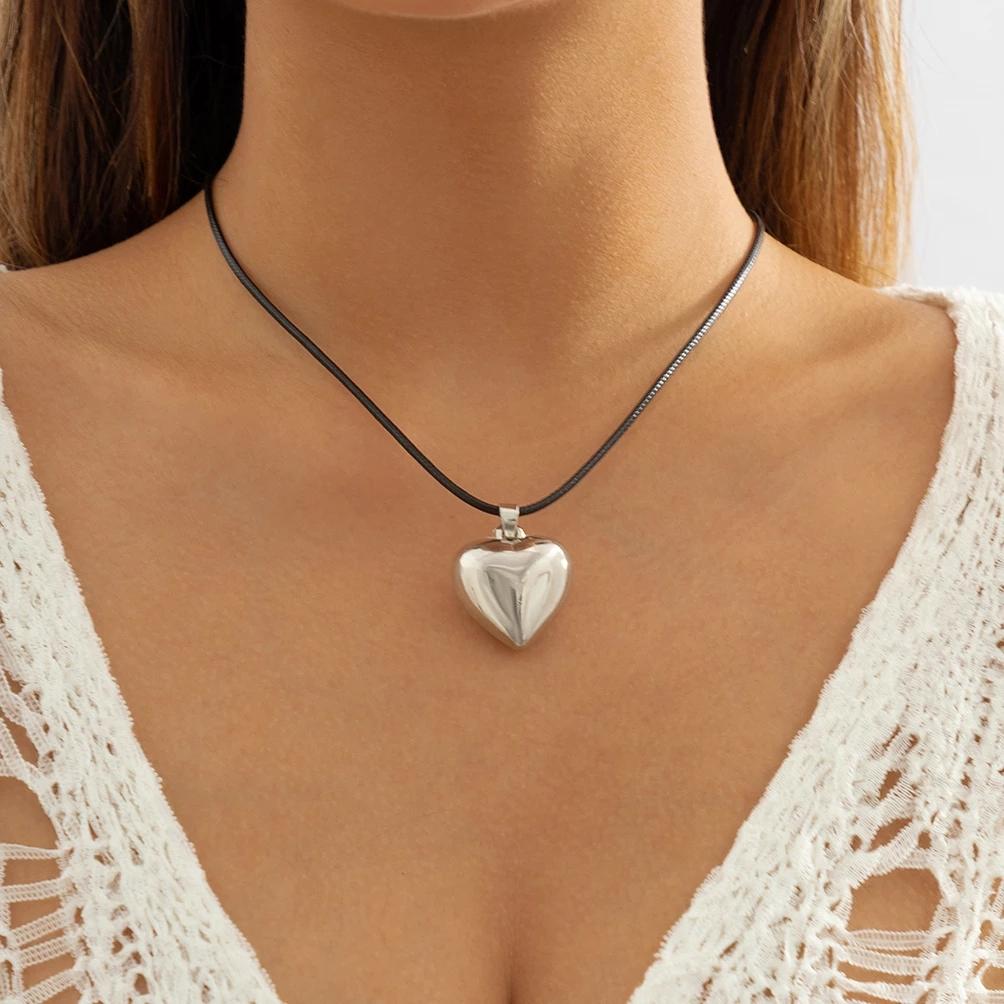 Leather ecklace for Women Simple Love Heart Pendant -JW01178-Veeddydropshipping