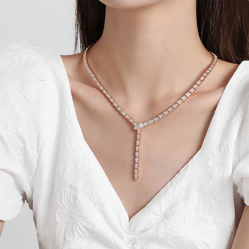 Sterling Silver  Snake-shape Charm  Serpenti-shape Necklace -JW00080-Veeddydropshipping