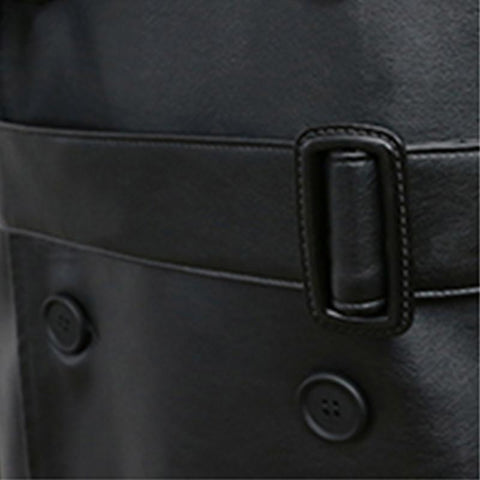Faux Leather Trench Coat Men Drop Shoulder Belt Faux-MF01376-Veeddydropshipping