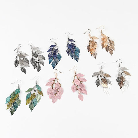 Fashion Drop Earrings Leaf Colorful Feather Pendant Tassel For Women -JW01460-Veeddydropshipping