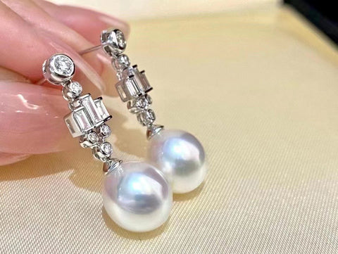 925 Sterling Silver Round  White Pearls Drop Dangle Earrings-JW00095-Veeddydropshipping