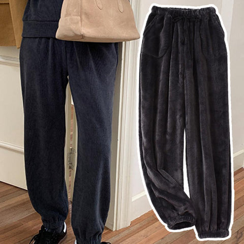 Ankle-banded Fleece Thicken Cold-proof Drawstring Pockets Men Trousers-MF01604-Veeddydropshipping