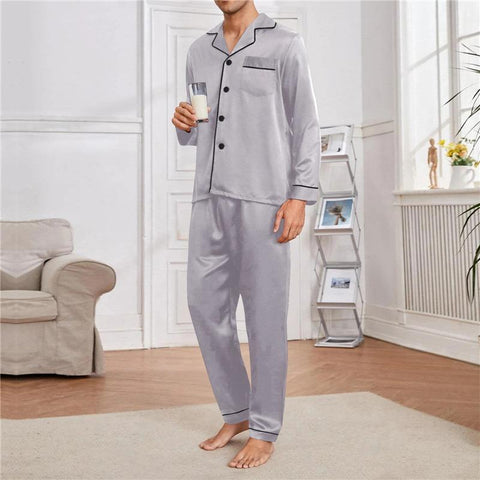 Pijama Turn-down Collar Pajama Sets Long Sleeve Sleep Clothes Male-MF01563-Veeddydropshipping