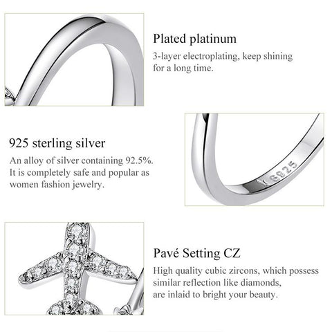 925 Sterling Silver Flying Plane Open Finger Rings for Women-JW00008-Veeddydropshipping