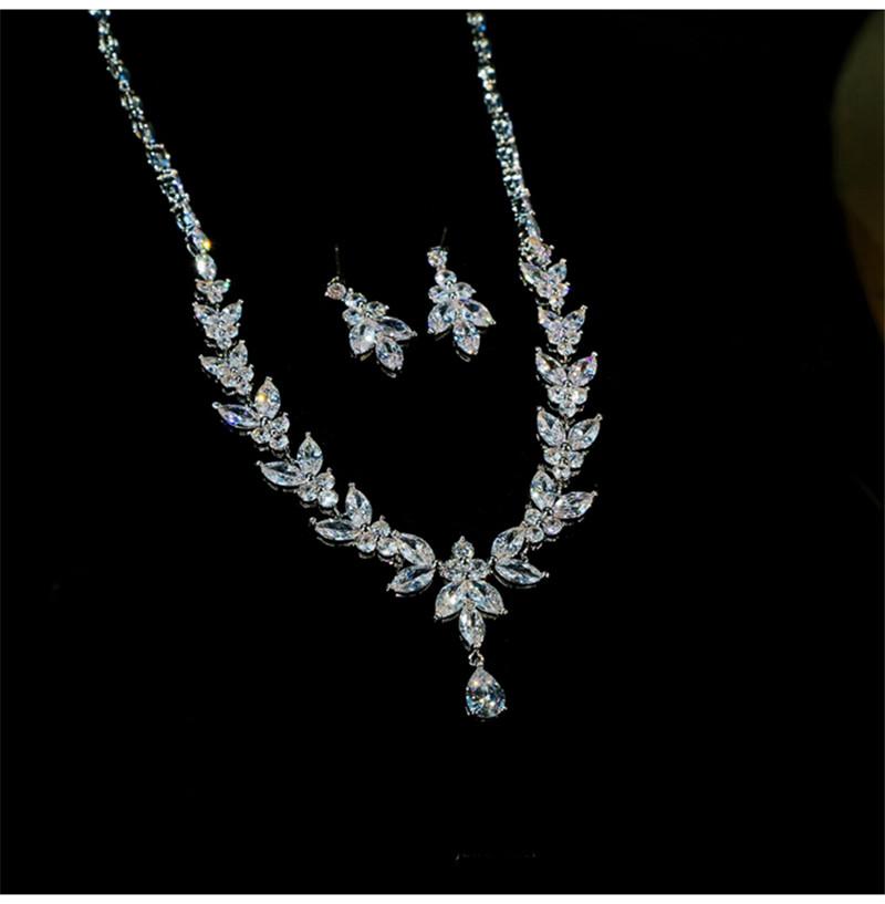 Jewelry Sets  Design Water Drop Cubic Zirconia Luxury Bridal  -JW00373-Veeddydropshipping