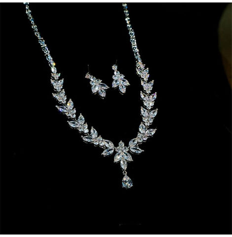 Jewelry Sets  Design Water Drop Cubic Zirconia Luxury Bridal  -JW00373-Veeddydropshipping