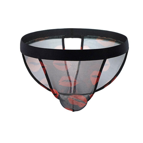 Lip Print Panties See Through Gays Sexy Bikini Male Bulge Convex-MF01511-Veeddydropshipping