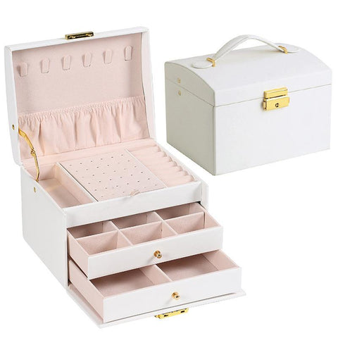 Three-layer Leather Drawer-style Jewelry Box Earrings Earrings Lock -JW01695-Veeddydropshipping