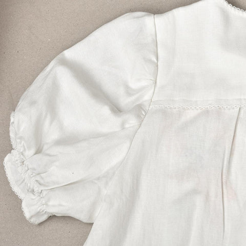 Embroidered Flower Short Sleeve Ladies Puff Sleeve Round Neck-WF00282-Veeddydropshipping
