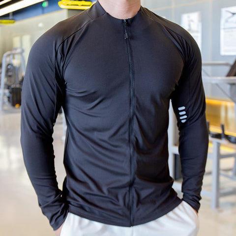 Men Autumn Fitness Coats Stand Collar Zipper Quick Dry Long Sleeve Sportwear Gym -OS00713-Veeddydropshipping