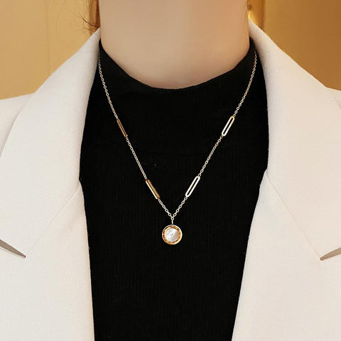 Fashion Stainless Steel Roman Digital Wafer Pendant Necklace -JW01219-Veeddydropshipping
