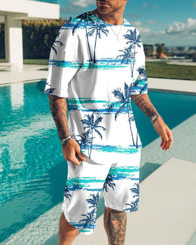 2-piece men's T-shirt+shorts sportswear casual trend beach vacation-Veeddydropshipping