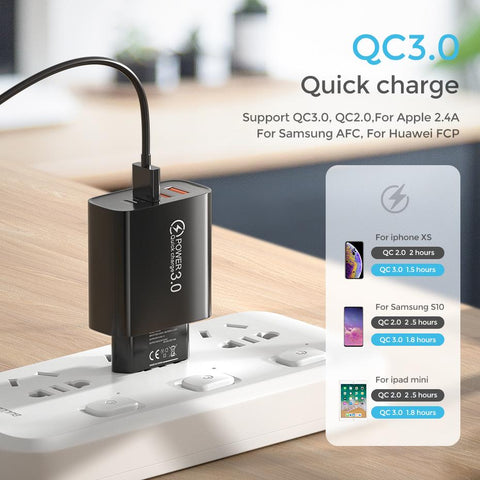 High Quality Travel Home Fast Charger 48W 3A Qc 3.0 USB Type C EU/US Mobile Phone Plug Chargers adapter-PA00355-Veeddydropshipping