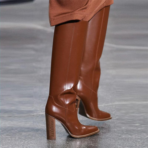 Square Head High Heel Retro Punk Motorcycle Knee Boots-BS00989-Veeddydropshipping