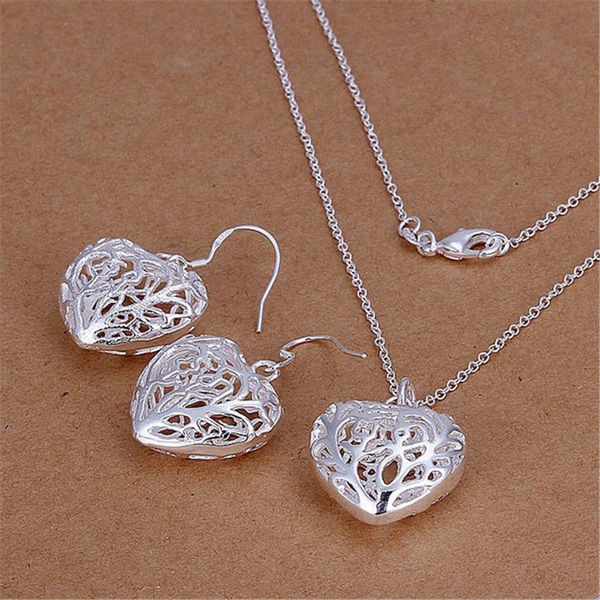 925 sterling Silver necklace earrings Jewelry set  -JW00197-Veeddydropshipping