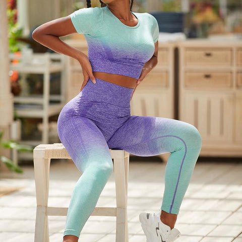 Women Yoga Set Long Sleeve Crop Top High Waist Running Leggings -OS00809-Veeddydropshipping