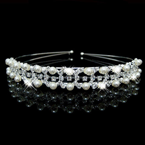 Bridal Princess Tiara Crown Elegant Hairband Pearl Crystal  -JW00537-Veeddydropshipping