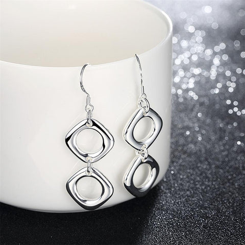 925 Sterling Silver Round Square Necklace Earring Set  -JW00227-Veeddydropshipping