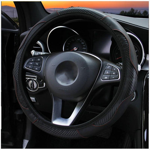 Wheel Cover Carbon Fiber Breathable Anti Slip PU Leather Universal-AM01293-Veeddydropshipping