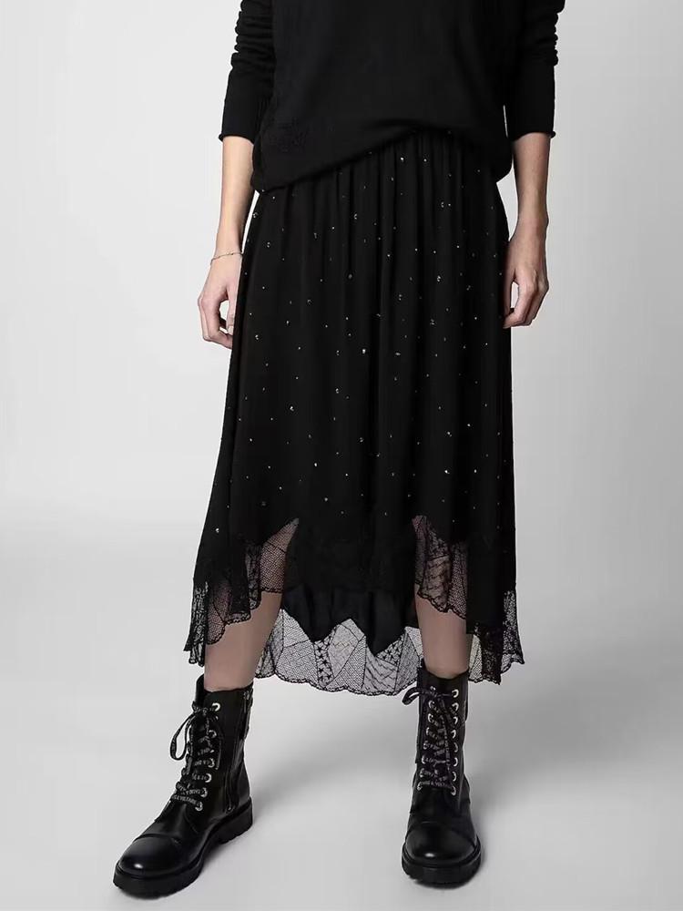 Women Lace Stitching High Waist Midi-WF00414-Veeddydropshipping