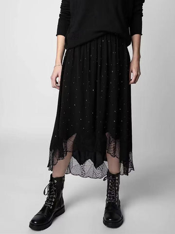 Women Lace Stitching High Waist Midi-WF00414-Veeddydropshipping