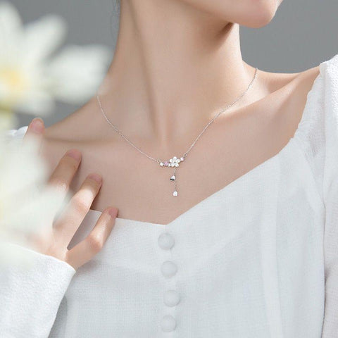 Pink Cherry Blossom Clavicle Chain Jewelry Set -JW00310-Veeddydropshipping