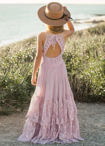 Princess Girls Lace Cotton Long Dresses Baby Kids Flower Girl Wedding-TB00849-Veeddydropshipping