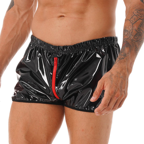 Patent Leather Shorts Man Zipper Crotch Short Pants Wetlook-MF01666-Veeddydropshipping