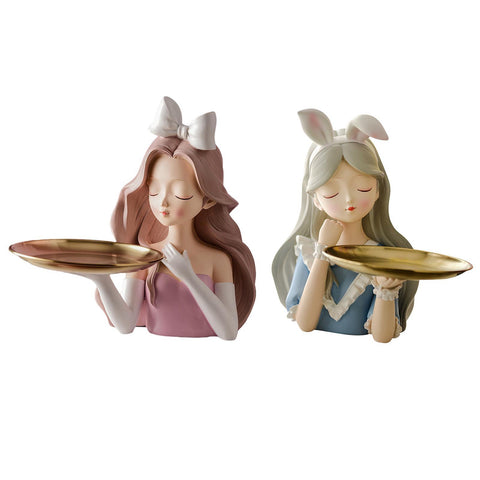 Nordic Girl Statue Candy Storage Tray Figurine Decor-HA00331-Veeddydropshipping